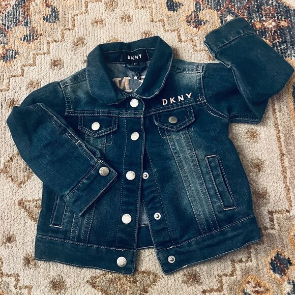 DKNYC Other - DKNY Toddler 2T Little Girl Dark Blue Jean Denim Jacket Pink Embroidered EUC